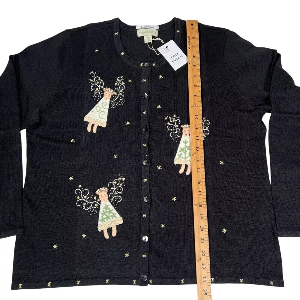 Limited Edition Appleseed's Womens Black Christmas Angels Cardigan Sweater Sz XL - Picture 16 of 16